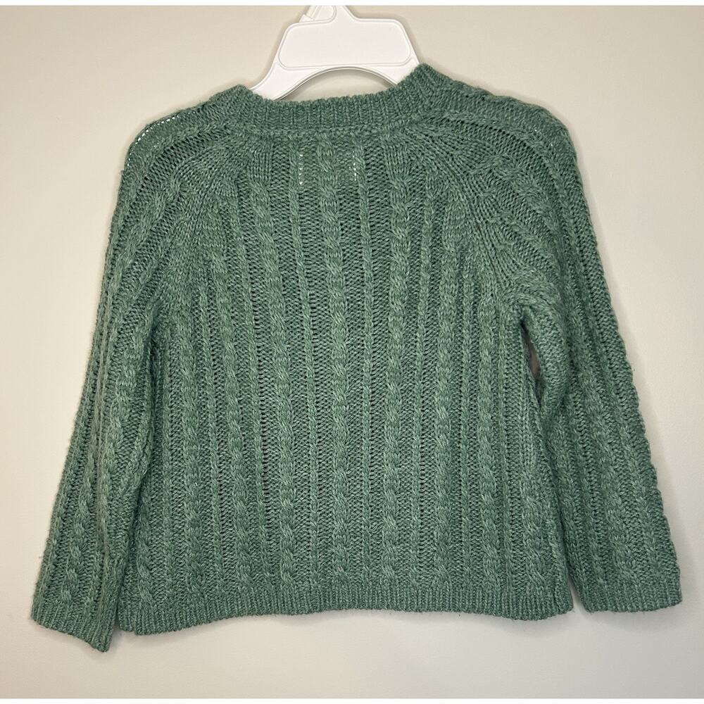 MINI BODEN Green Cardigan Sweater Chunky Cable Knit Button Flowers Girls 6-7 - Picture 3 of 5